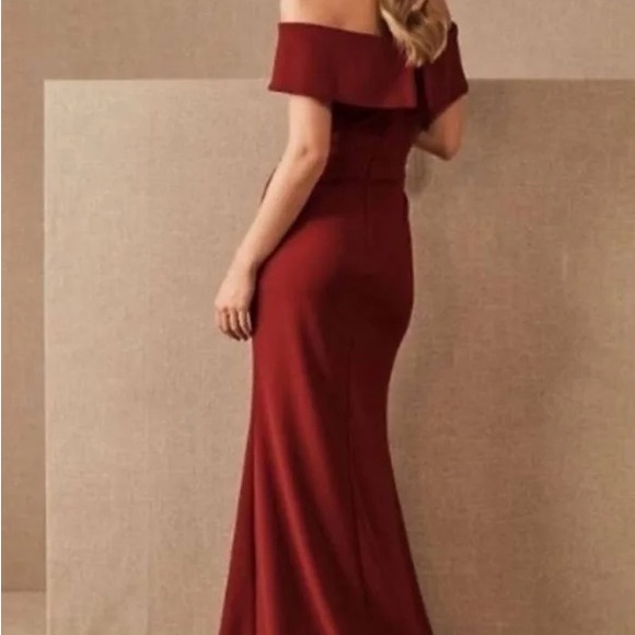 BHLDN Delice Dress - Burgundy Off the Shoulder Dress with Slit - Picture 6 of 6